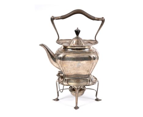 An Art Nouveau silver kettle on stand, with burner, monogrammed, Sheffield 1906, approx. 32.8 ozt (all in) See illustrationRe
