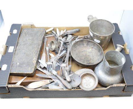 A part set of silver dessert eaters, a Hermes pewter jug, assorted silver and silver plated items (box)Provenance: From the E