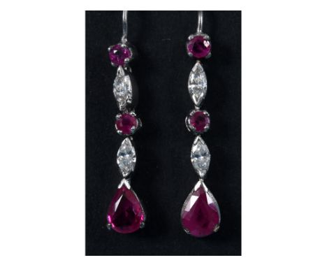 A pair of ruby and diamond drop earrings 