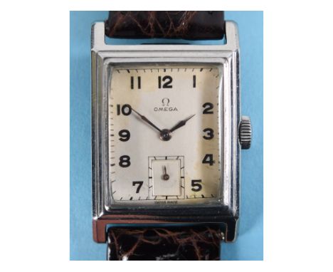 A gentleman's stainless steel Omega marine chronometer wristwatch, the rectangular silvered dial with Arabic numerals and sub