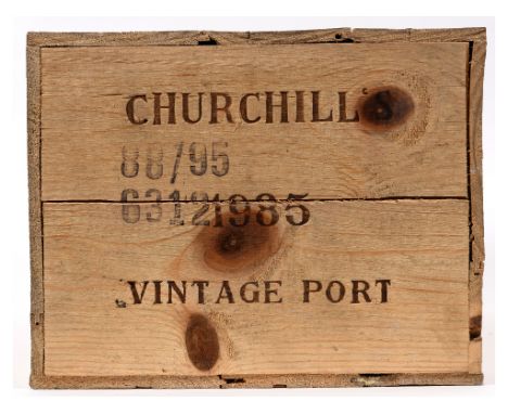 Twelve bottles of Churchill vintage port, assumed 1995 (stamped 88/95), unopened in own wooden case See illustration 