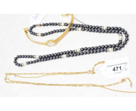 Two 9ct gold necklaces, approx. 8.2 g, another necklace and a lady's Rotary wristwatch (4) 