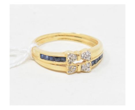 An 18ct gold, diamond and sapphire bow ring, approx. ring size L½Report by RBApprox. 3 g 