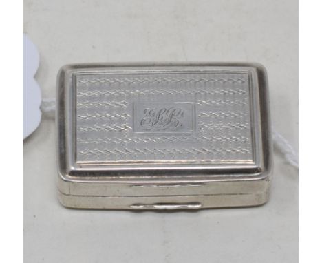 An early 19th century silver vinaigrette, initialled, and with engine turned decoration, Birmingham 1820, approx. 0.6 ozt, 4 