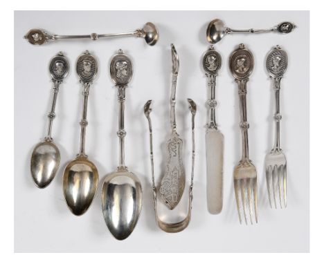 An American silver Ball, Black & Co part table service of cutlery, initialled, the oval finials with a centurion, comprising 