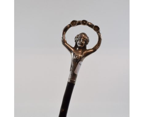 A walking cane, with a Continental Art Nouveau style female handle 