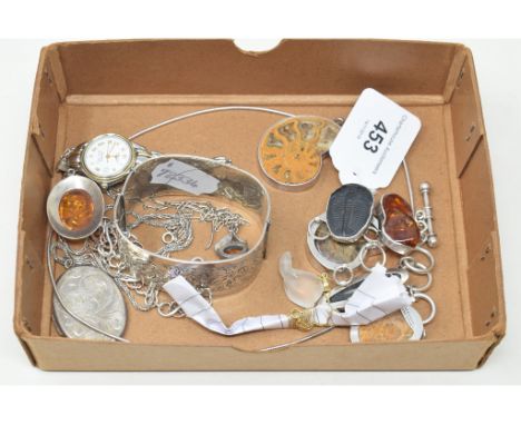 A silver bangle, with engraved decoration, other jewellery, and a lady's Longines Golden Wing wristwatch 