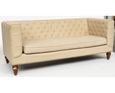 A MODERN CREAM UPHOLSTERED SQUARE BACK SOFA208cm wide; 85cm deep; 85cm high