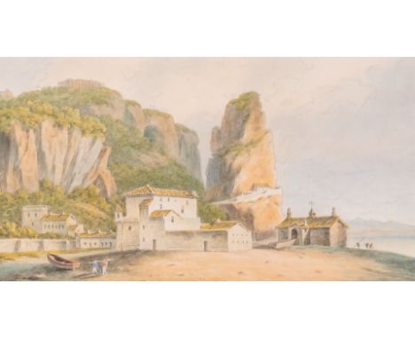 FOLLOWER OF JOHN WARWICK SMITHPort of Terracinabears Thomas Agnew & Sons label (to backboard)watercolour11 x 20cmCondition re