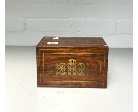A REGENCY BRASS INLAID ROSEWOOD RECTANGULAR TEA CADDY20cm wide; 12cm deep; 13cm high