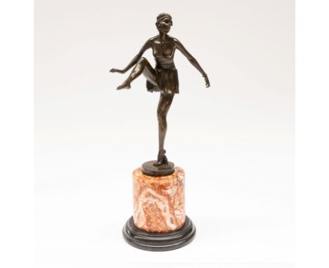 AFTER DOMINIQUE ALONZO, BRONZE CAST FIGURE OF A DANCER, ON MARBLE BASE20th CenturyAn Art Deco style patinated cast bronze fig