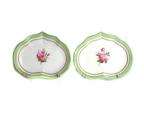 A PAIR OF DERBY PORCELAIN KIDNEY-SHAPED DISHES (2)Circa 1800Each painted in the centre with three full blown pink roses, prob