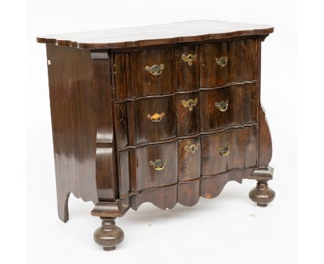 AN 18TH CENTURY DUTCH WALNUT SHAPED THREE DRAWR COMMODE89cm wide; 54cm deep; 78cm high