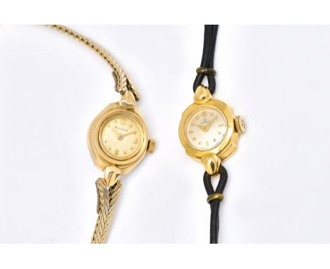 TWO LADY'S WRISTWATCHES (2)Comprising; an Omega 18ct gold cased lady's wristwatch, the signed silvered dial with gilt dot and