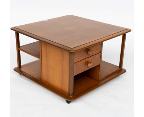 PROBABLY ERCOL; A 20TH CENTURY MAHOGANY SQUARE COMPENDIUM COFFEE TABLE77cm wide; 46cm high