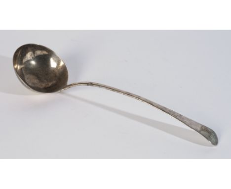 A GEORGE III SILVER OLD ENGLISH PATTERN SOUP LADLEBottom marked, crest engraved, London 1771, weight 152 gms
