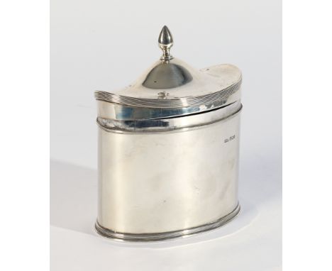 A SILVER HINGE LIDDED TEA CADDYOf oval form, decorated with reeded bands, Sheffield 1919, weight  243 gms