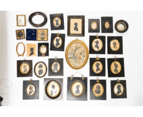 A GROUP OF FIFTEEN FRAMED SILHOUETTES ON PAPER AND VARIOUS OTHERSEarly 19th Century and laterMost framed with gilt-brass moun