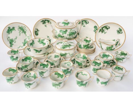 A WEDGWOOD BONE CHINA PART TEA AND COFFEE SERVICE (39)Circa 1815Printed and coloured with Chinese green buddhist lions, compr