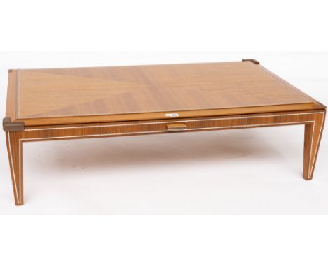 LINLEY; A METAL INLAID QUARTER VENEERED WALNUT RECTANGULAR COFFEE TABLE130cm wide; 82cm deep; 36cm highCONDITION REPORT:&nbsp