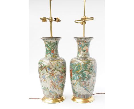 A PAIR OF CRACKLE GLAZE ASIAN VASES CONVERTED TO LAMPS20Th CenturyVases 45 cm highCondition Report:Lamp 1 - remnance of a sti