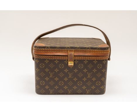 LOUIS VUITTON - A MONOGRAM TRAVEL MAKE-UP CASE AND A JEWELLERY BAG (2)Travel make-up case with interior mirror, 22cm high x 3