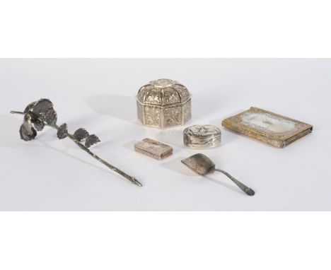 A GROUP OF MOSTLY FOREIGN WARES (6)Comprising; a Japanese rectangular box and cover, engraved with character motifs to the un