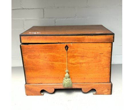 AN 18TH CENTURY COLONIAL EBONY BANDED SOLID SATINWOOD LIFT TOP TRUNK46cm wide; 28cm deep; 33cm high