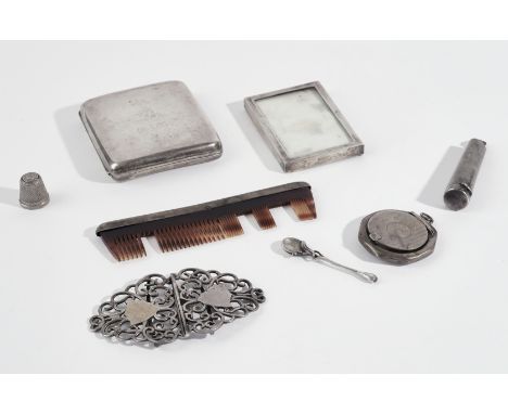 A SMALL GROUP OF SILVER AND SILVER MOUNTED WARES (8)Comprising;  a rectangular cigarette case, Birmingham 1918, a two piece w