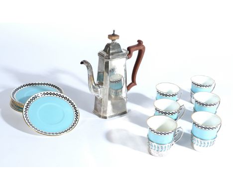 A SILVER COFFEE POT AND A SHELLEY PORCELAIN AND SILVER MOUNTED CUP AND SAUCER SET (13)By Adie Brothers Ltd, Birmingham 1946To