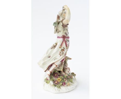 A DERBY FIGURE OF DIANA THE HUNTRESSCirca 1760Modelled standing with right arm raised , her left hand intending to hold a bow
