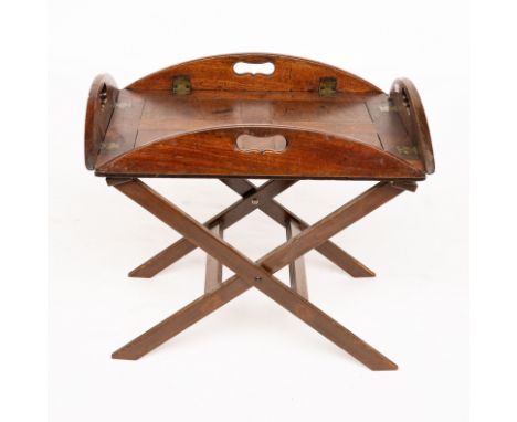 GEORGE III MAHOGANY BUTLER’S TRAY ON LATER STAND64cm; wide; 48cm deep; 55cm highCondition ReportBoth in good structural condi