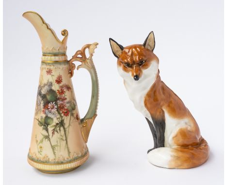 A ROYAL WORCESTER FOX (2)Circa 1951Modelled by Doris Lindner, seated with alert expression, black printed mark, model 2993, 1
