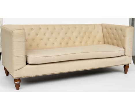 A MODERN CREAM UPHOLSTERED SQUARE BACK SOFA208cm wide; 85cm deep; 85cm high