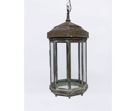 A LARGE COPPER AND GLASS OCTAGONAL LANTERN1920's77 cm high x 34 cm wide