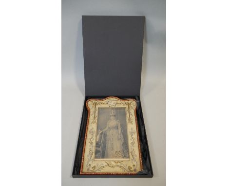 H. M. Queen Alexandra, a full length signed coronation photograph in a gilt leather bound and embroidered frame. H.44 W.30.5c