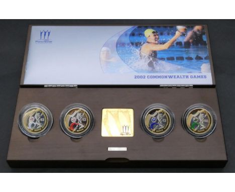 A boxed Royal Mint United Kingdom Manchester 2002 Commonwealth Games silver proof piedfort collection, cased with COA. Uncirc