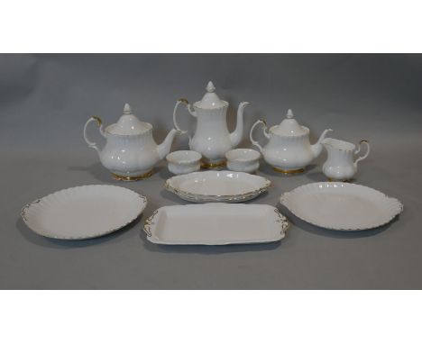 A Royal Albert fine bone china Val D'Or pattern part tea and coffee set. Including large and small teapot, coffee pot, sugar 