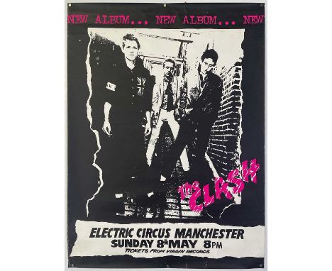 A likely c 1980s printing of a classic poster design for The Clash at the Electric Ballroom Manchester on May 8th 1977. Measu