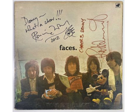 A copy of Faces - The First Step (WS.3000, VG+/VG sleeve) signed to sleeve with inscriptions by Ronnie Wood (dated 2012) and 