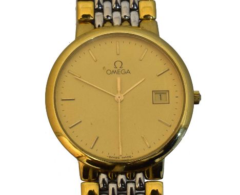 An Omega quartz wristwatch,  An Omega quartz wristwatch, cal. 1430, the signed gold tone dial with baton markers and date ape