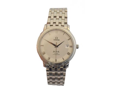 A stainless steel Omega De Ville Co Axial Chronometer automatic wristwatch,  The signed circular dial with roman numeral mark