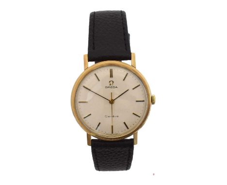 A 9ct gold Omega Geneve manual wind wristwatch, ref. 131.5016.  The signed circular dial with baton markers and outer minutes