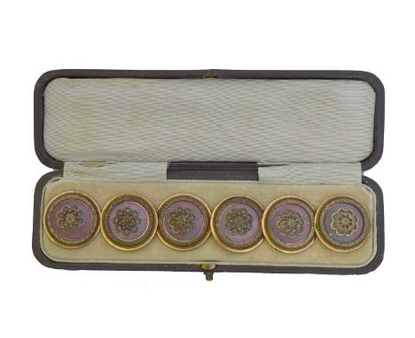 A set of 19th century opal glass and cut steel buttons. Within a fitted case (6). Overall condition fair to goodOne button wi