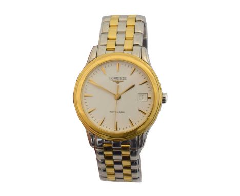 A Longines 'Flagship' automatic wristwatch, ref. L4.774.3. The signed circular white dial with baton markers, outer minutes t