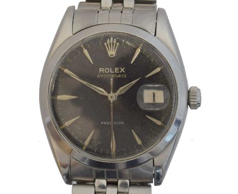 A 1960s Rolex Oysterdate Precision wristwatch, ref. 6694.   The black signed dial with baton markers, outer minutes track and