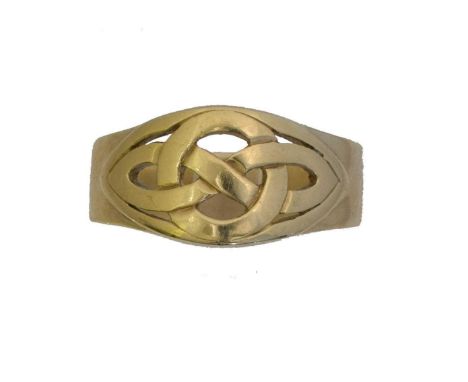 A 9ct gold band ring. Of Celtic design, Robert G Lawrie Ltd., Edinburgh, 2005, ring size Y, gross weight 7.5g. 