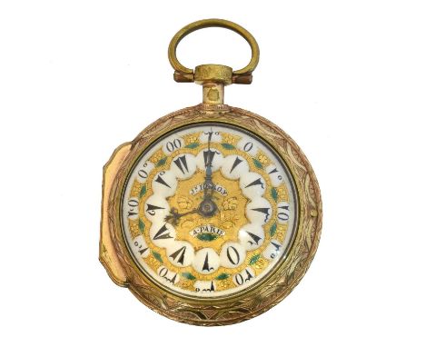 A late 18th century gilt metal open face pocket watch by Julian Leroy, Paris. Turkish market, the signed dial with black Turk