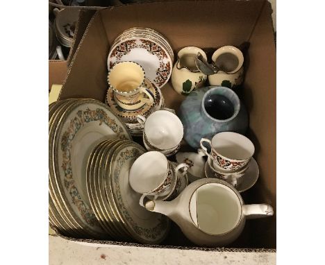 A box containing assorted chinaware to include Ainsley Henley pattern dish plates and side plates, Colclough Royale part tea 