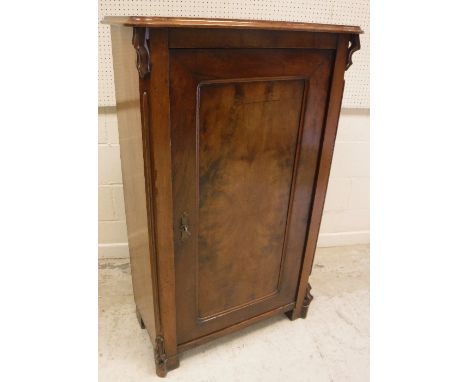 A late 19th Century Northern European mahogany cupboard, the single door opening to reveal a shelved interior raised on a sha